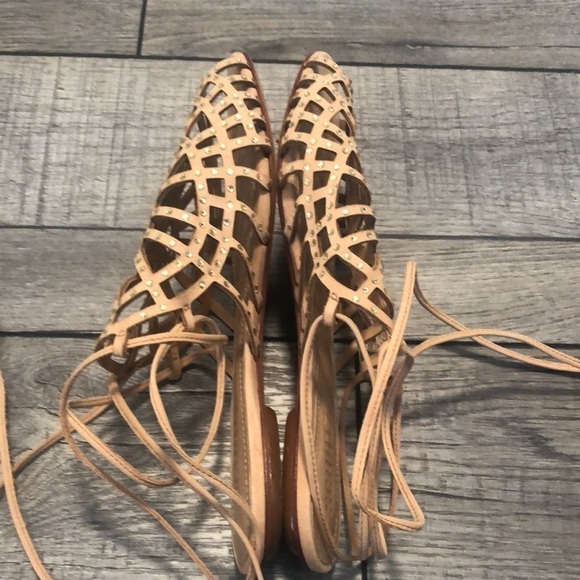 SCHUTZ jeweled leather sole gladiator sandals with circular design light tan - Picture 3 of 8